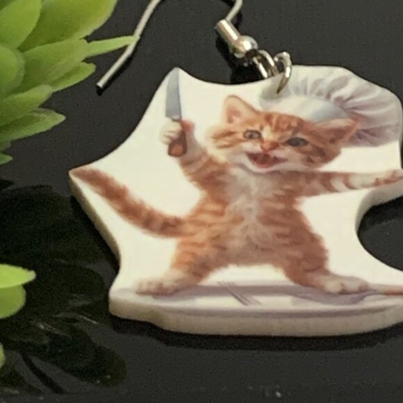 Cat Earring, Chef Earring, Knife Earring, Orange Cat Earring, Halloween Earring - Picture 9 of 9